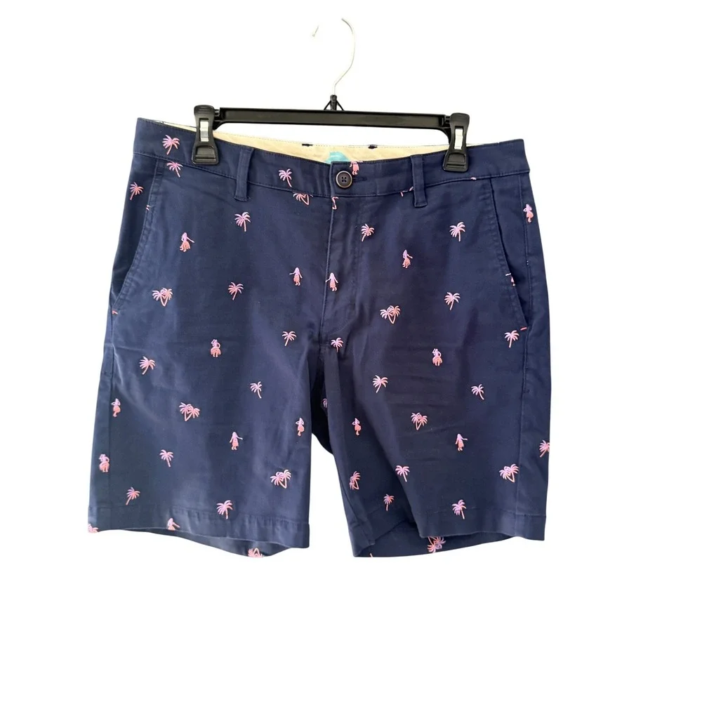 Tommy Bahama Mens 32 Navy Blue Pink Hula Dancer Palm Tree Embroidered Shorts